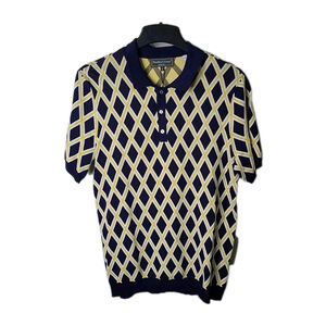 Paisley & Gray Men's Polo Shirt Knit Size L Slim Fit Blue/Yellow Preppy Golf